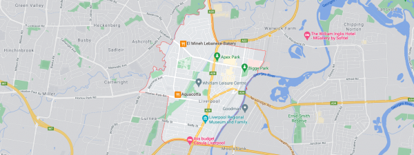 Map of Liverpool and surrounding suburbs, NSW