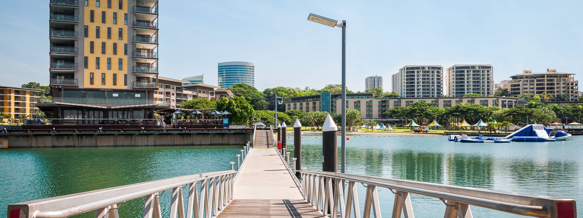 View of Darwin from waterfront wharf jetty at daytime